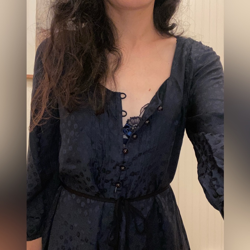 Dark blue silk vintage Marc by Marc Jacobs button up dress with drawstring tie